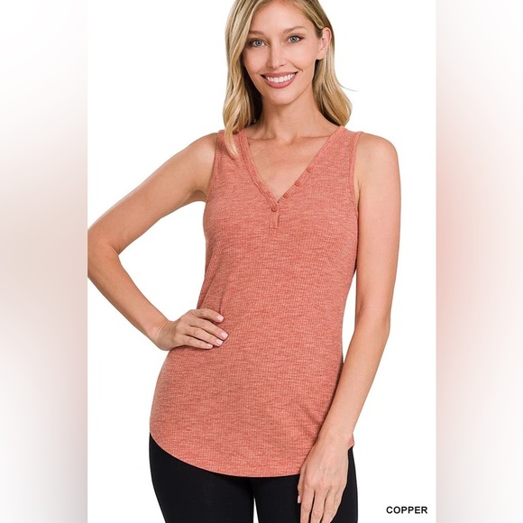 Arya Ribbed Button Tank - Copper - Picture 1 of 3